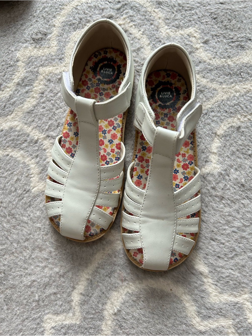 Livie & Luca White Girls T-Strap Floral Insole Sandals